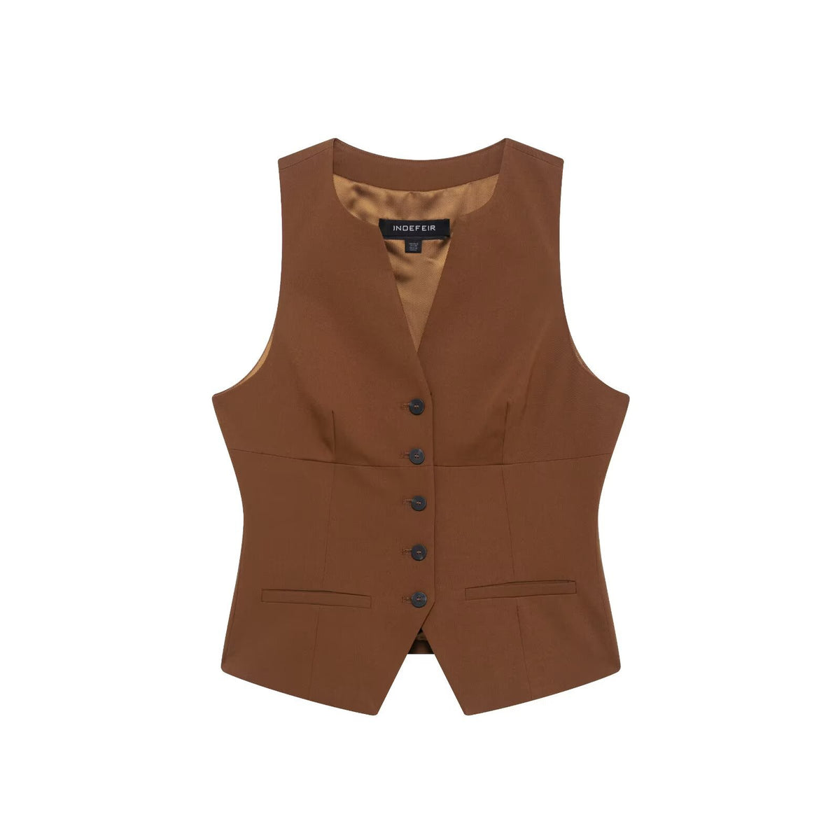 Gilet caramello con scollo a V e bottoni