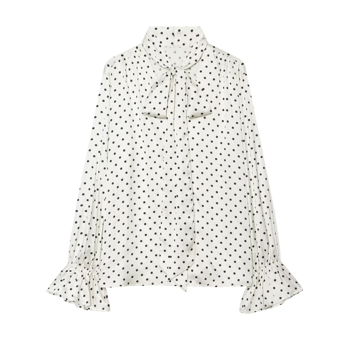 Camicia bianca a pois con fiocco al collo — Bianco a pois