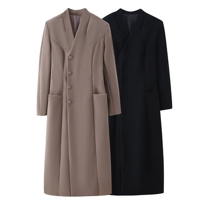 Cappotto lungo doppiopetto con revers e tasche