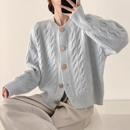 Cardigan a trecce con bottoni e girocollo