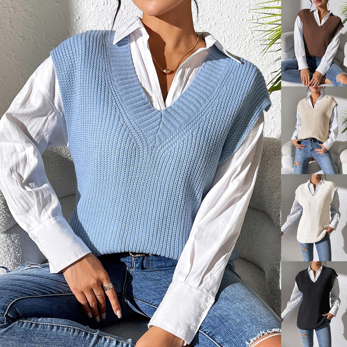 Gilet in maglia con scollo a V e spacchi