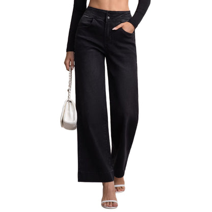 Jeans neri a vita alta con tasche