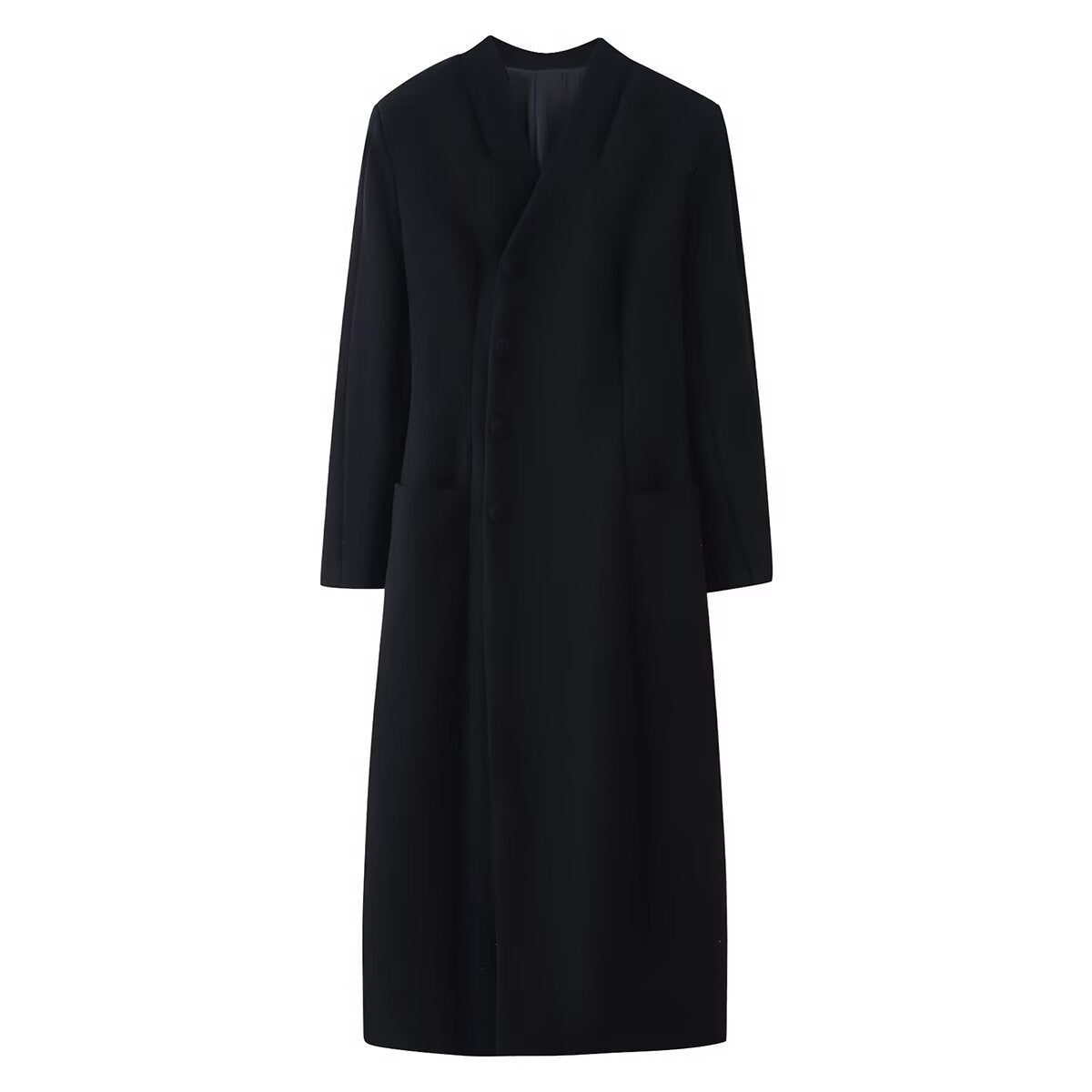 Cappotto lungo doppiopetto con revers e tasche