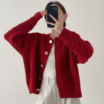 Cardigan a trecce con bottoni e girocollo