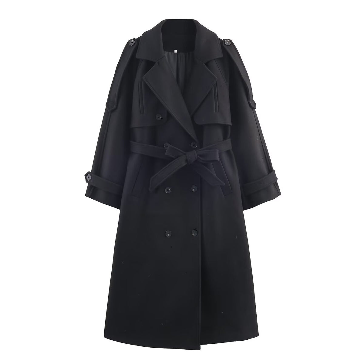 Cappotto lungo con cintura e ampi revers