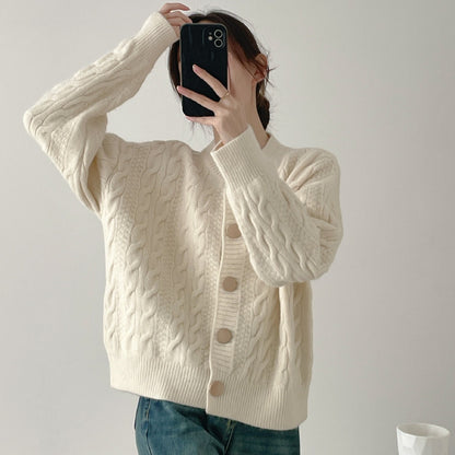 Cardigan a trecce con bottoni e girocollo