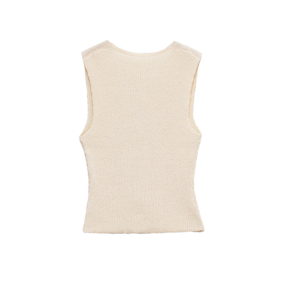 Gilet beige in maglia a coste con piccoli bottoni