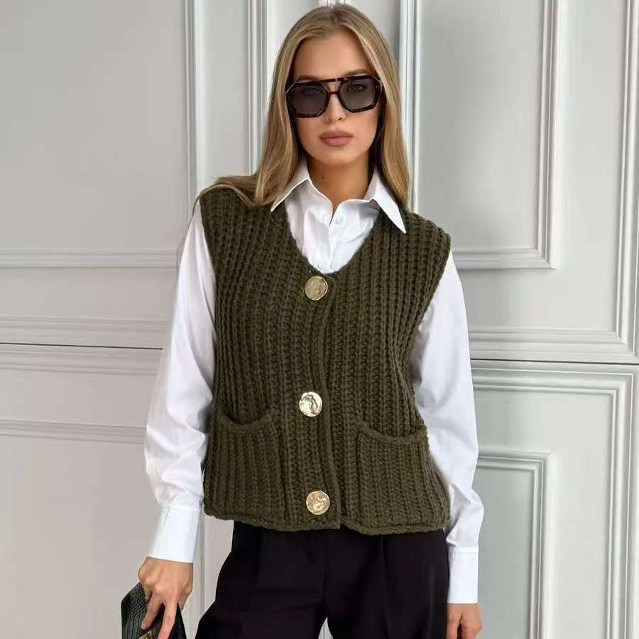 Gilet in maglia con bottoni e tasche