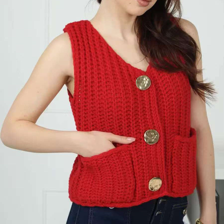Gilet in maglia con bottoni e tasche
