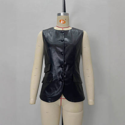 Gilet nero effetto pelle con bottoni