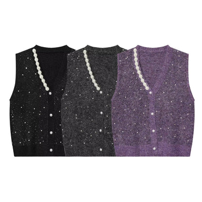 Gilet con bordi decorati effetto perla
