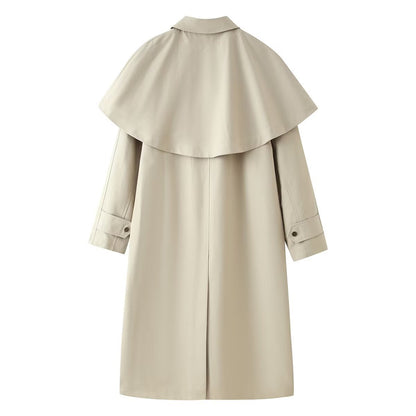 Trench lungo beige con mantellina