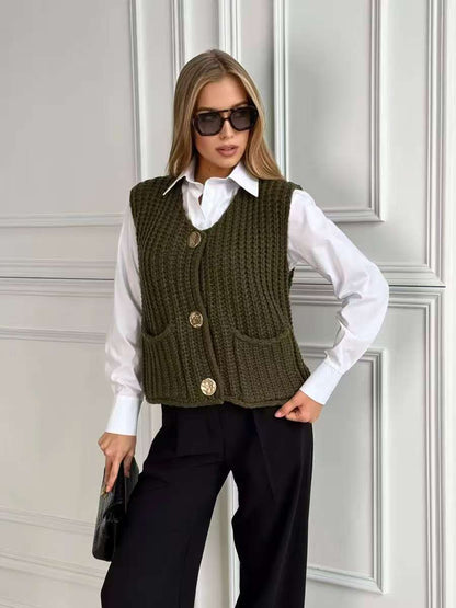 Gilet in maglia con bottoni e tasche