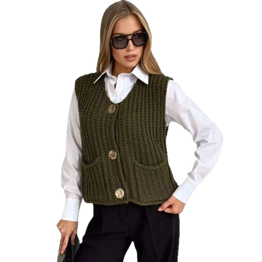 Gilet in maglia con bottoni e tasche