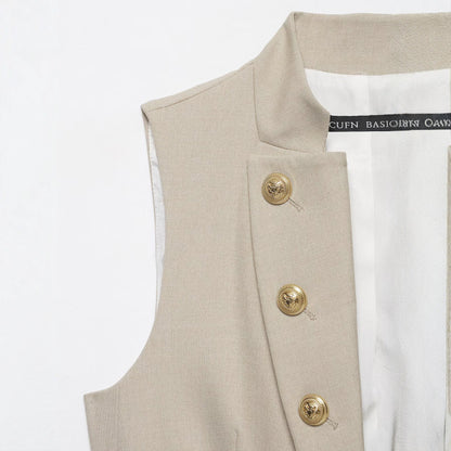 Gilet beige con bottoni dorati - foto 2