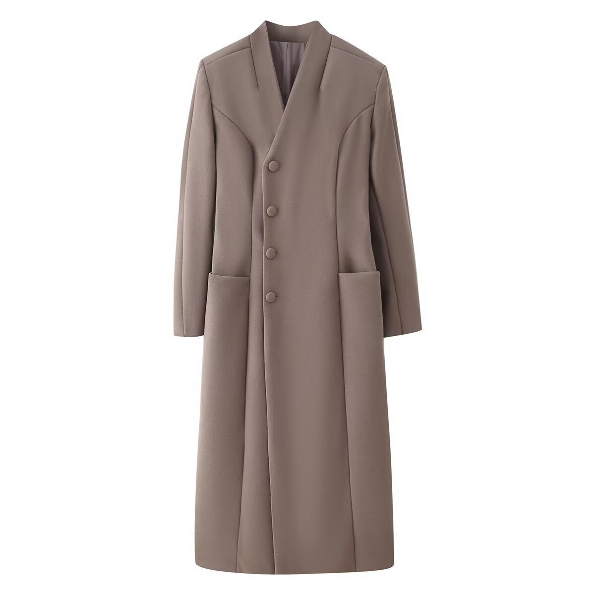 Cappotto lungo doppiopetto con revers e tasche