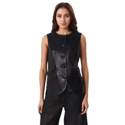 Gilet nero effetto pelle con bottoni