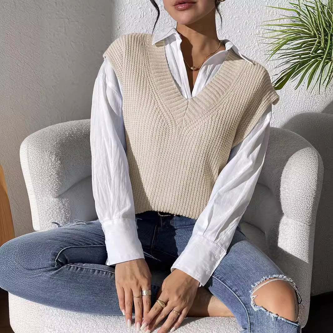 Gilet in maglia con scollo a V e spacchi