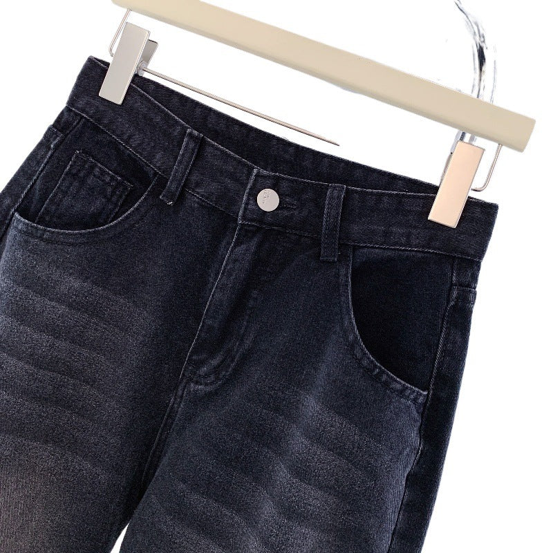 Jeans ampi grigio antracite a vita alta