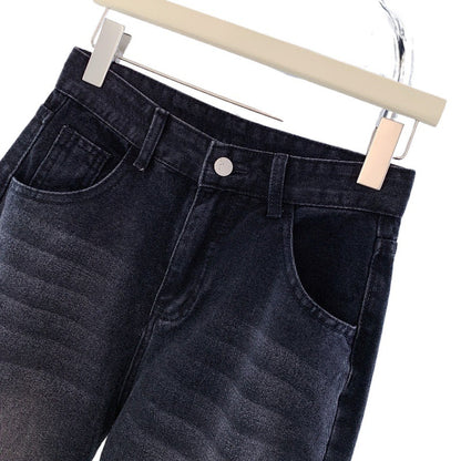Jeans ampi grigio antracite a vita alta