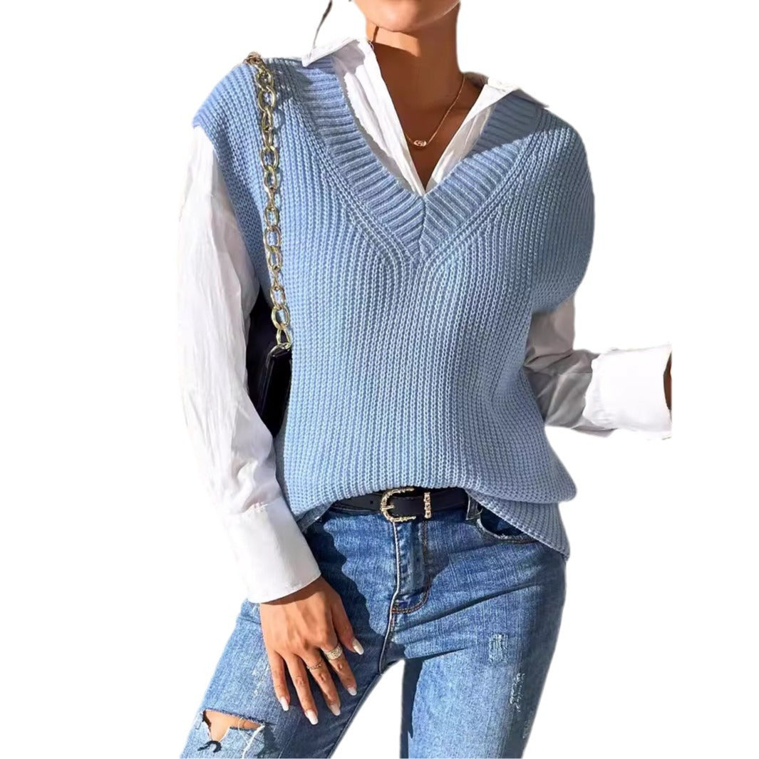 Gilet in maglia con scollo a V e spacchi