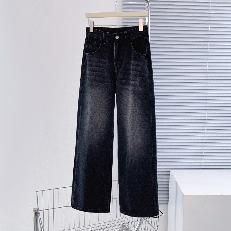 Jeans ampi grigio antracite a vita alta