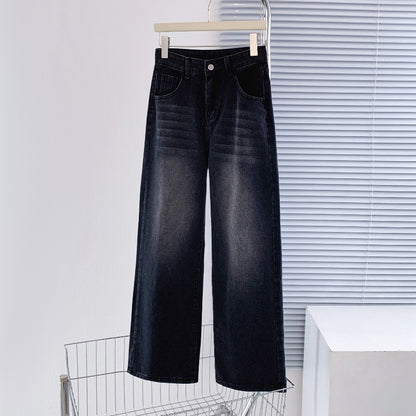 Jeans ampi grigio antracite a vita alta