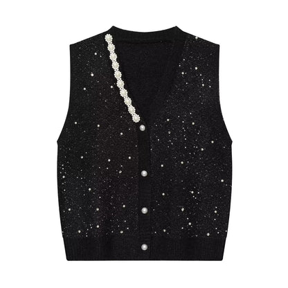 Gilet con bordi decorati effetto perla