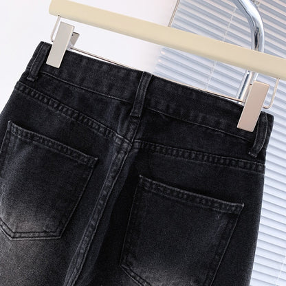 Jeans ampi grigio antracite a vita alta
