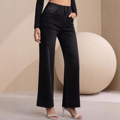 Jeans neri a vita alta con tasche