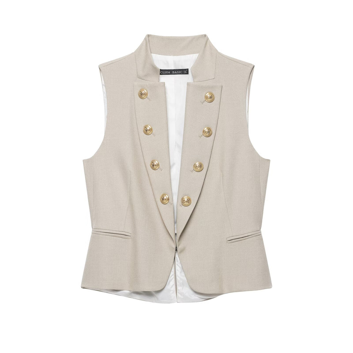 Gilet beige con bottoni dorati - foto 5