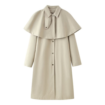 Trench lungo beige con mantellina