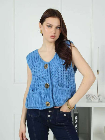 Gilet in maglia con bottoni e tasche