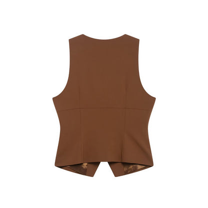 Gilet caramello con scollo a V e bottoni
