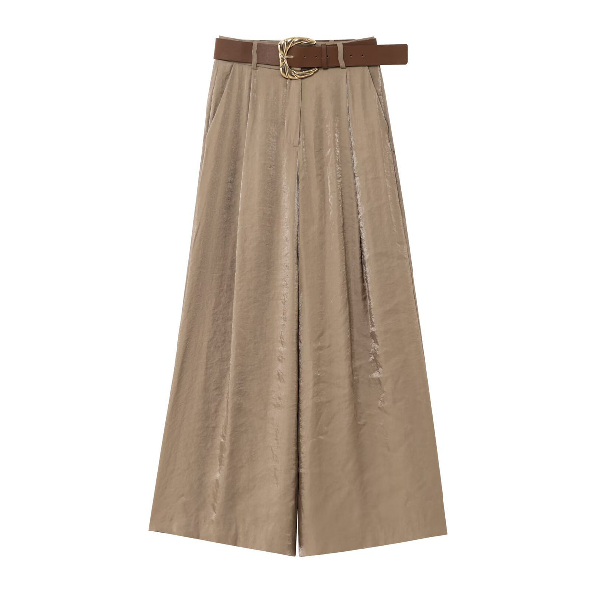 Pantaloni ampi satinati con cintura