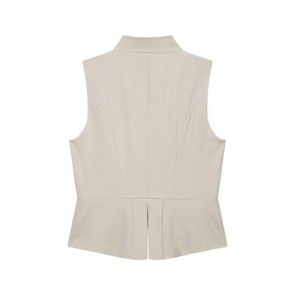 Gilet beige con bottoni dorati - foto 4