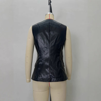 Gilet nero effetto pelle con bottoni