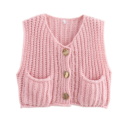 Gilet in maglia con bottoni e tasche
