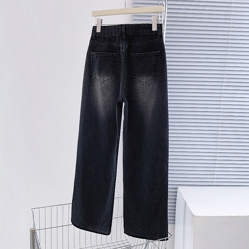 Jeans ampi grigio antracite a vita alta