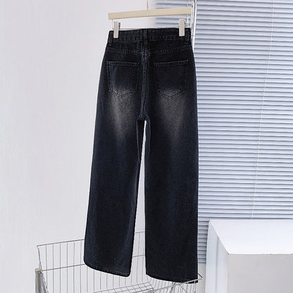Jeans ampi grigio antracite a vita alta