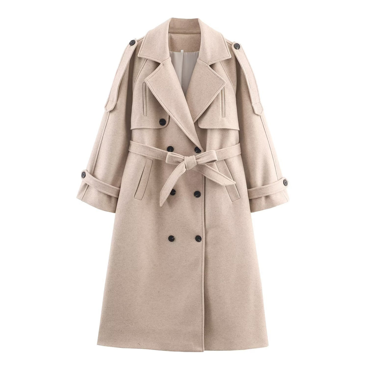 Cappotto lungo con cintura e ampi revers