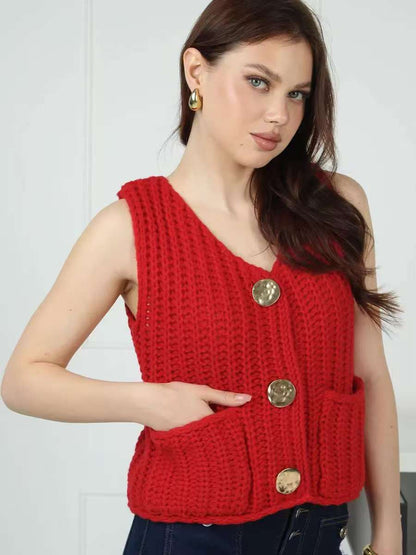 Gilet in maglia con bottoni e tasche