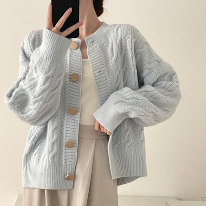 Cardigan a trecce con bottoni e girocollo