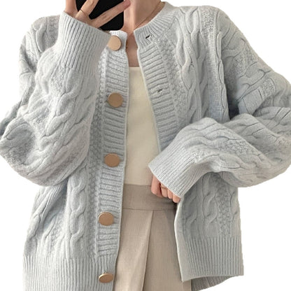 Cardigan a trecce con bottoni e girocollo