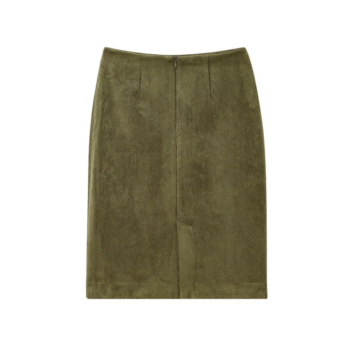 Gonna verde oliva effetto scamosciato con spacco