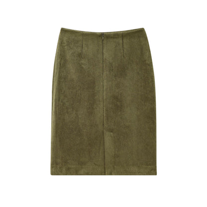 Gonna verde oliva effetto scamosciato con spacco
