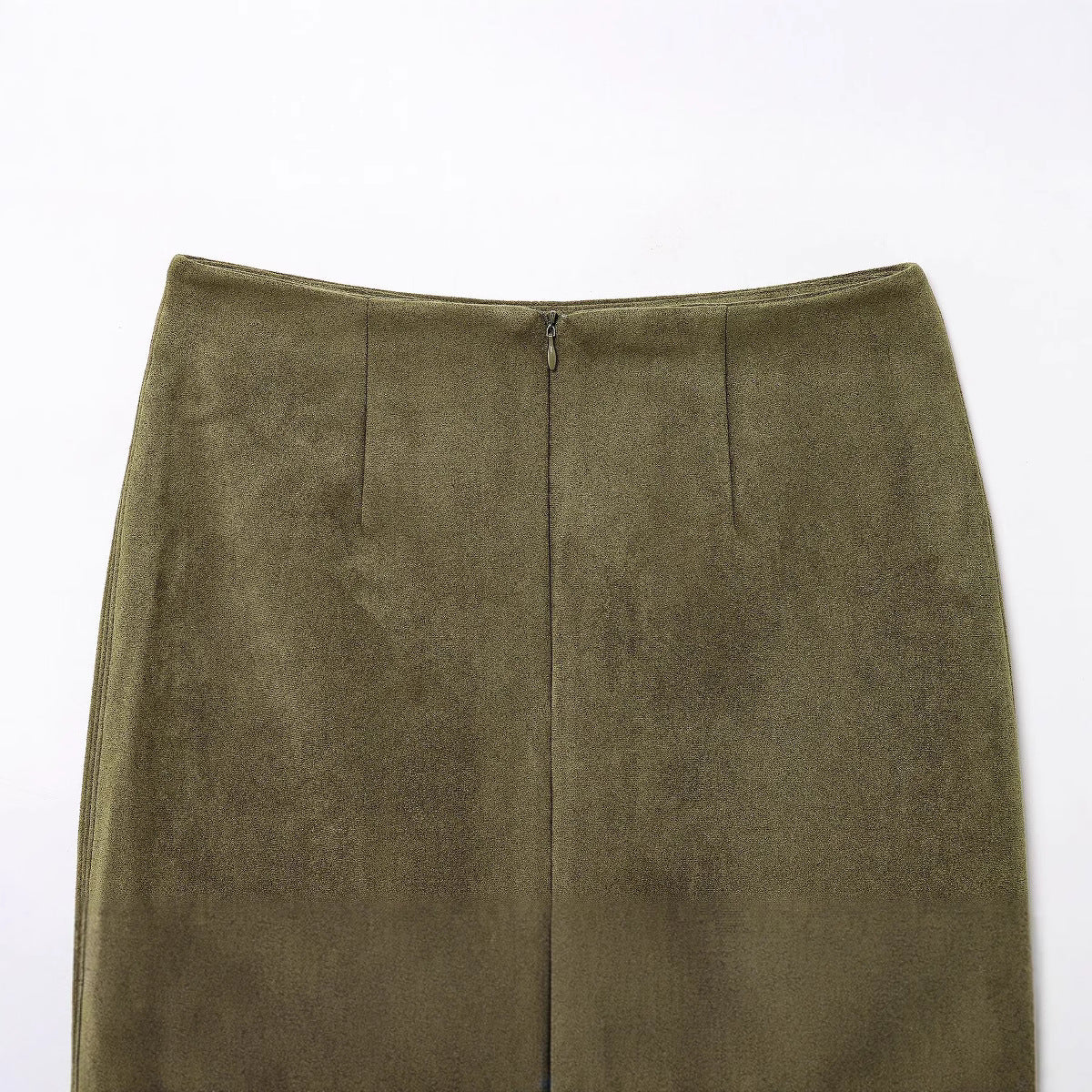 Gonna verde oliva effetto scamosciato con spacco