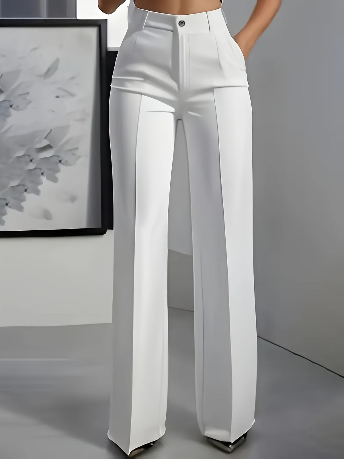 Pantaloni bianchi a vita alta con piega centrale — Bianco