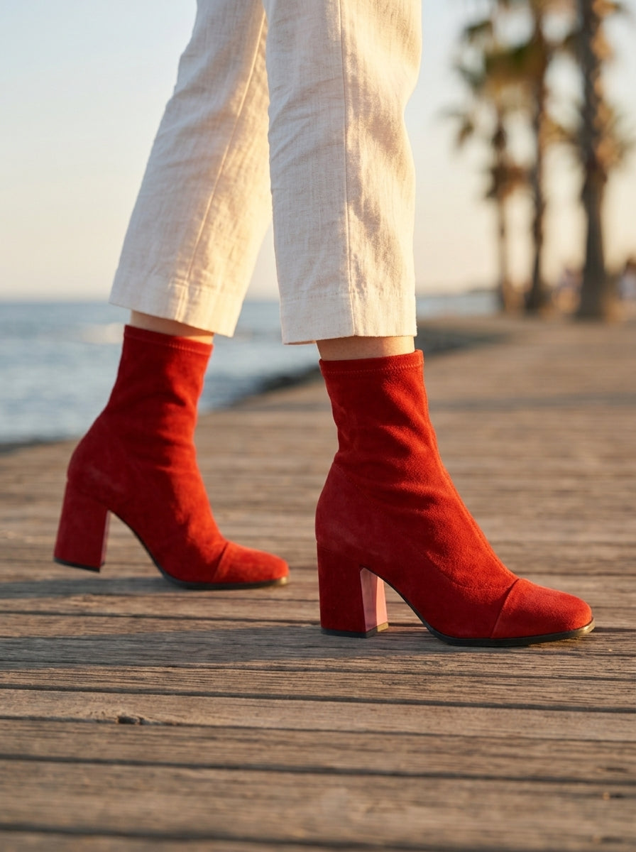 Stivaletti con tacco largo — Rosso
