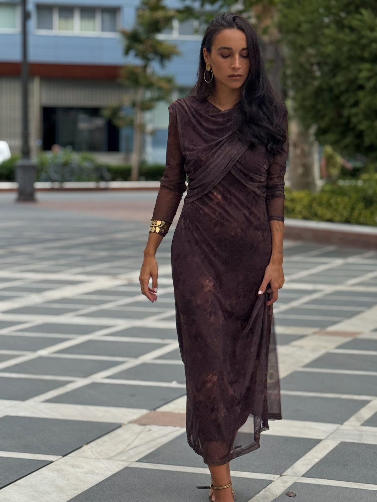 Abito lungo in tulle incrociato — vista 1